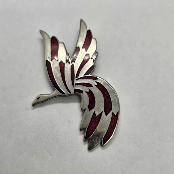 Rivest Flying Bird Vintage Red and silver Brooch - Picture 5 of 7